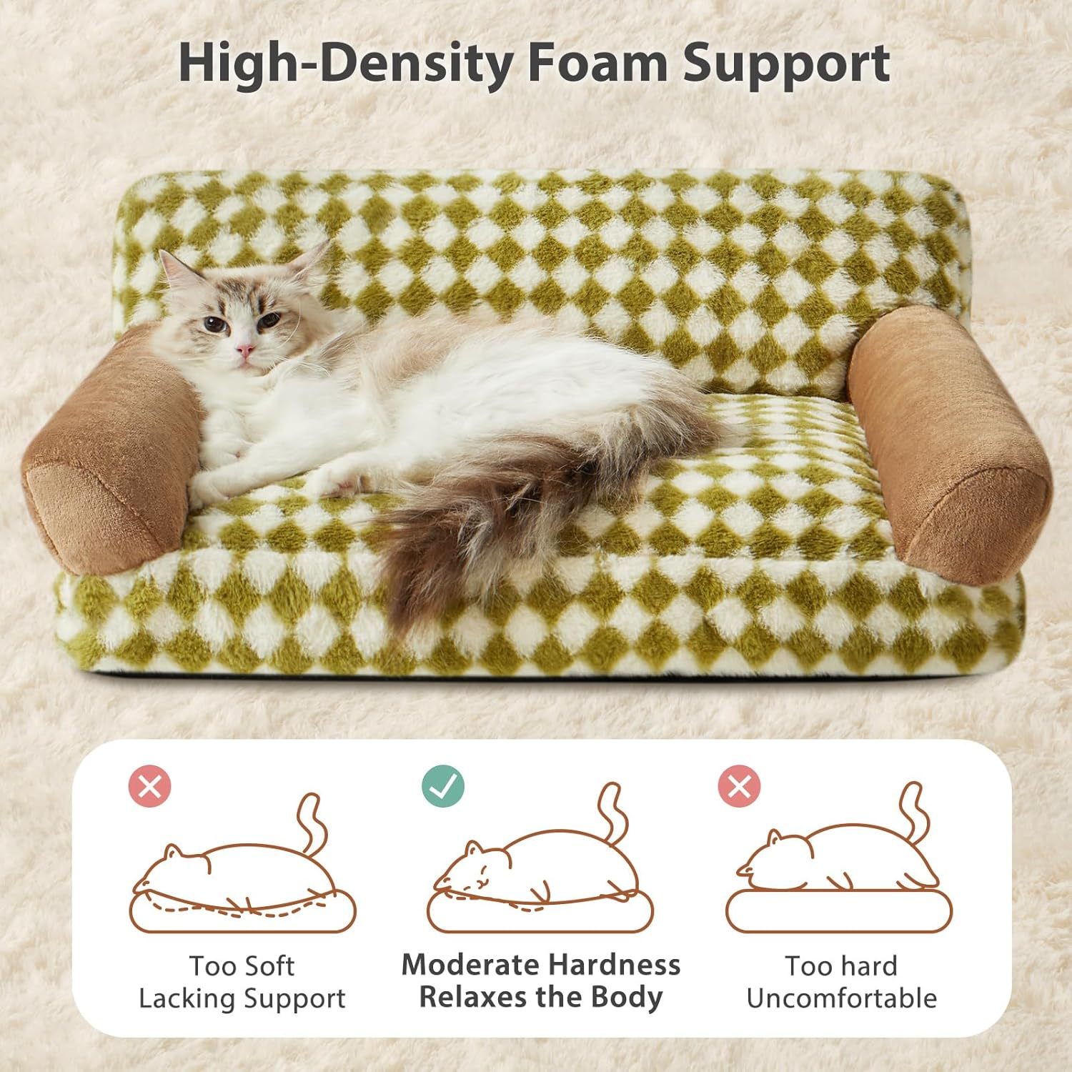 Cat Couch Bed And Dog Couch Bed Pet Couch Bed For Small Pet Cute Dog Sofa Bed Cat Sofa Pet Sofa With Non-Slip Bottom Checkered Dog Bed With Washable Cover - Image 10
