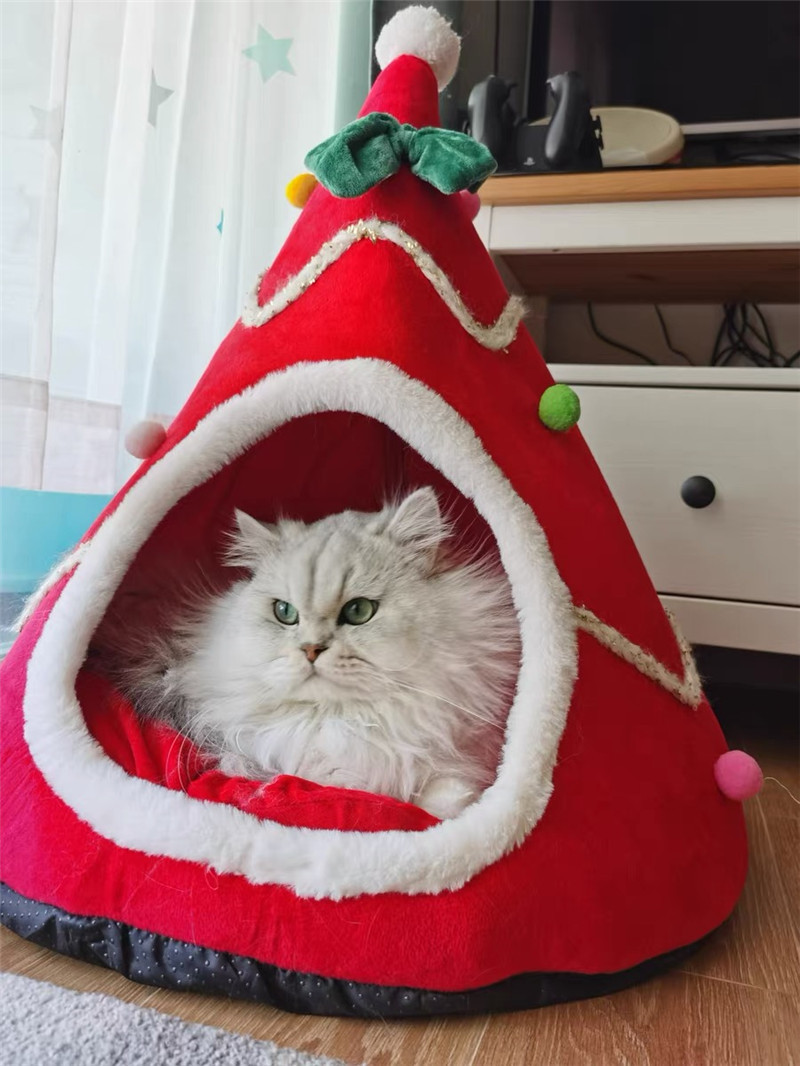 Christmas Tree Dog House Cozy Pet Cave Dog Sleeping Bed Pet Dog Tent With Removable Cushion Dog Bed For Dogs Cats - Image 8