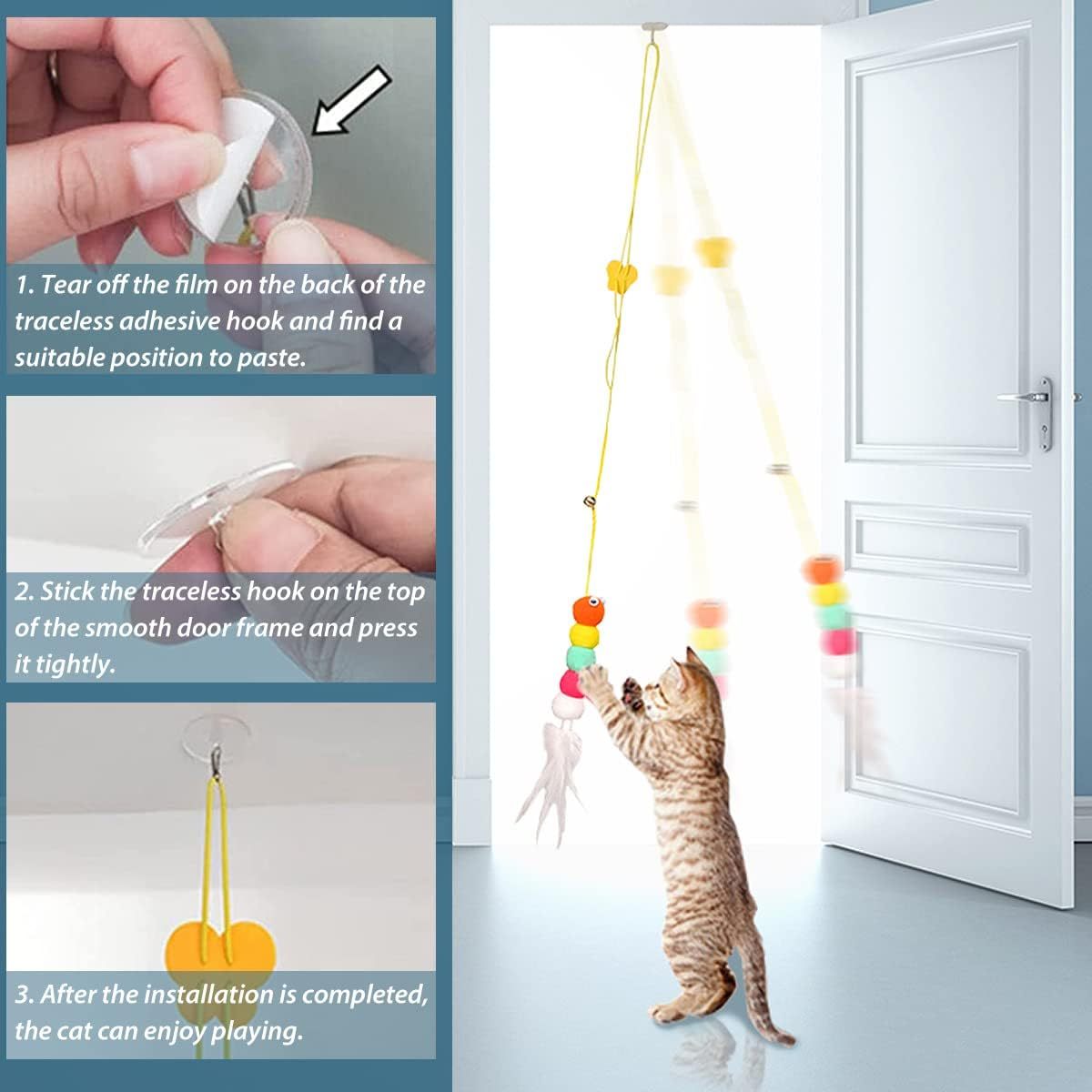 Cat Toys For Indoor Cats Interactive Cat Toys For Indoor Cats 200cm Hanging Cat Toy Self-Excited Retractable Nylon Stress Relief Cat Catnip Swing - Image 7