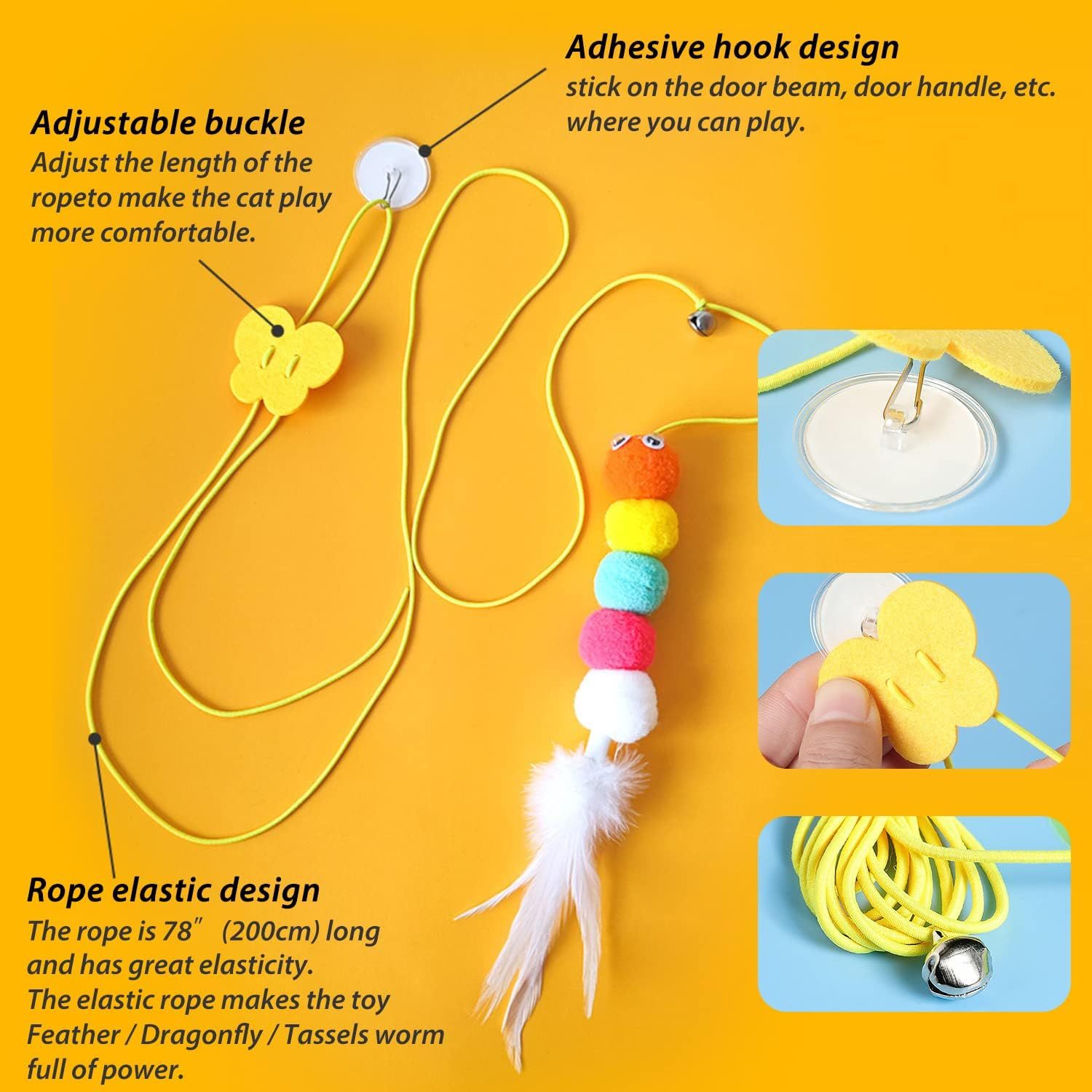 Cat Toys For Indoor Cats Interactive Cat Toys For Indoor Cats 200cm Hanging Cat Toy Self-Excited Retractable Nylon Stress Relief Cat Catnip Swing - Image 9