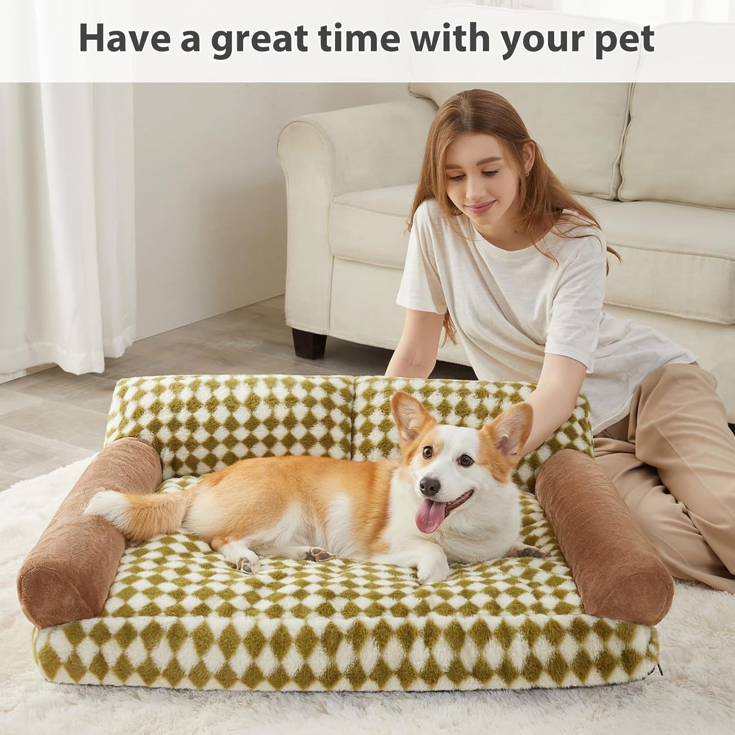 Cat Couch Bed And Dog Couch Bed Pet Couch Bed For Small Pet Cute Dog Sofa Bed Cat Sofa Pet Sofa With Non-Slip Bottom Checkered Dog Bed With Washable Cover - Image 4
